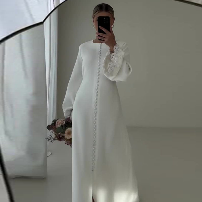 Color Round Neck Fashion Beaded Bell Dresses