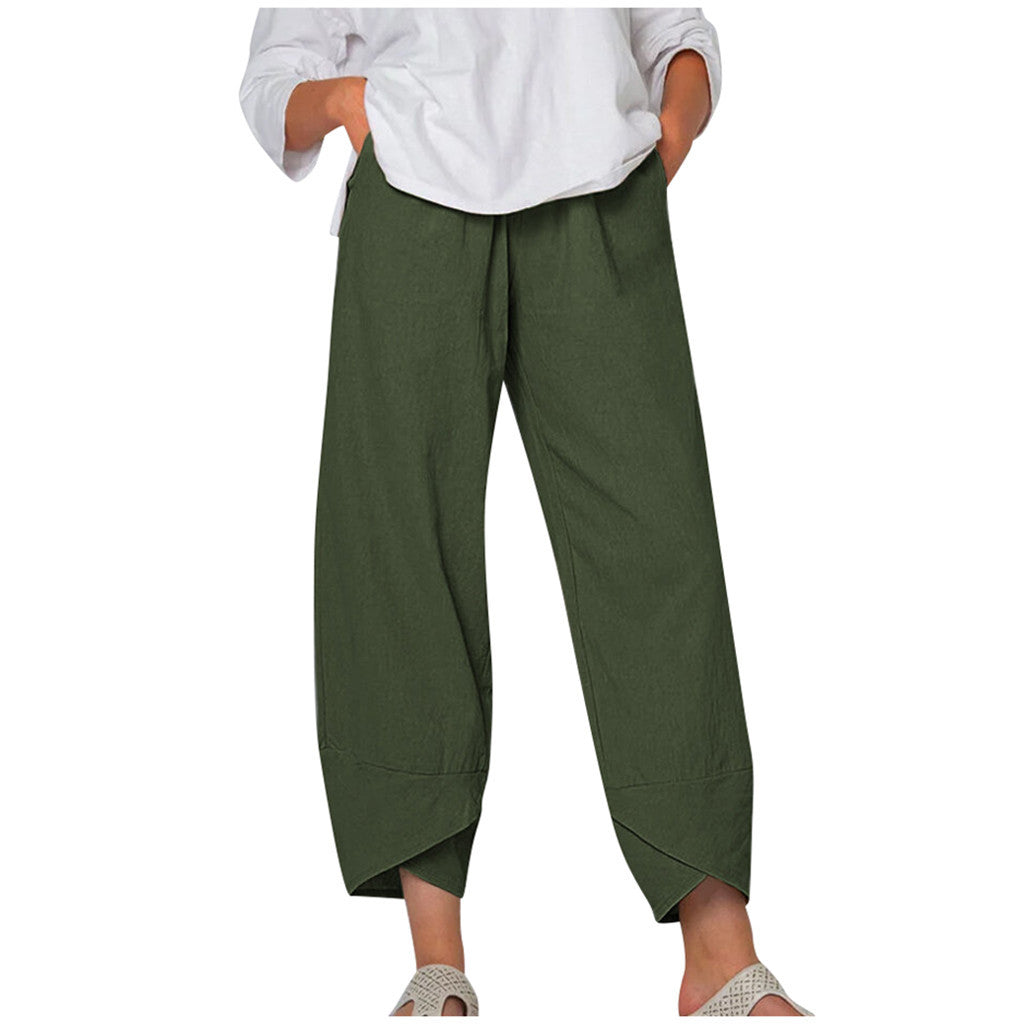 Women's Solid Color Simple Stitching Pocket Loose Pants