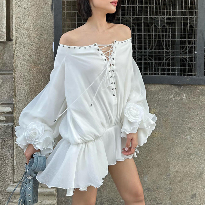Women's Beautiful Spring Strap Patchwork Ruffled Flowers Dresses