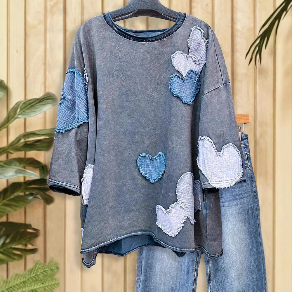 Women's Valentine's Day Love Patch Short-sleeved T-shirt Blouses