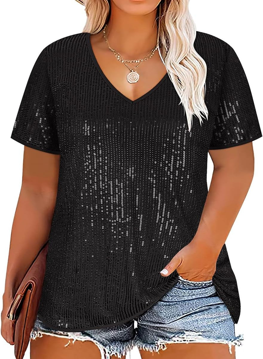Women's Cross Summer Sexy Sequined Sleeve Loose-fitting Blouses