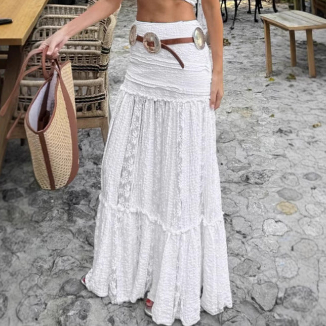 Women's White Lace Fashion Leisure Vacation A- Skirts