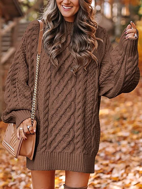 Women's Neck Long Sleeve Large Profile Twisted Knitted Knitwear