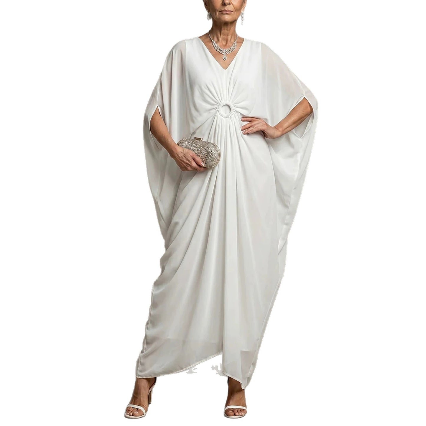 Women's Button Waist Slimming Batwing Sleeves Loose Dress