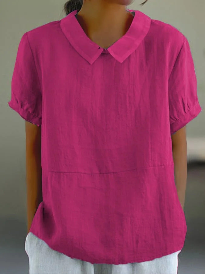 Women's Loose Lapels Shirt Sleeve Cotton Shorts