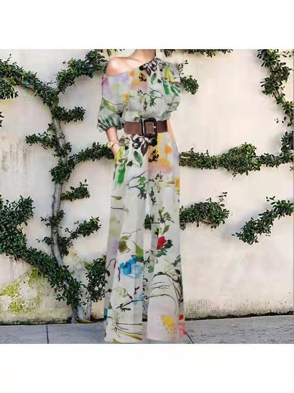 Women's Fashion Printed Holiday Casual High Waist Jumpsuits