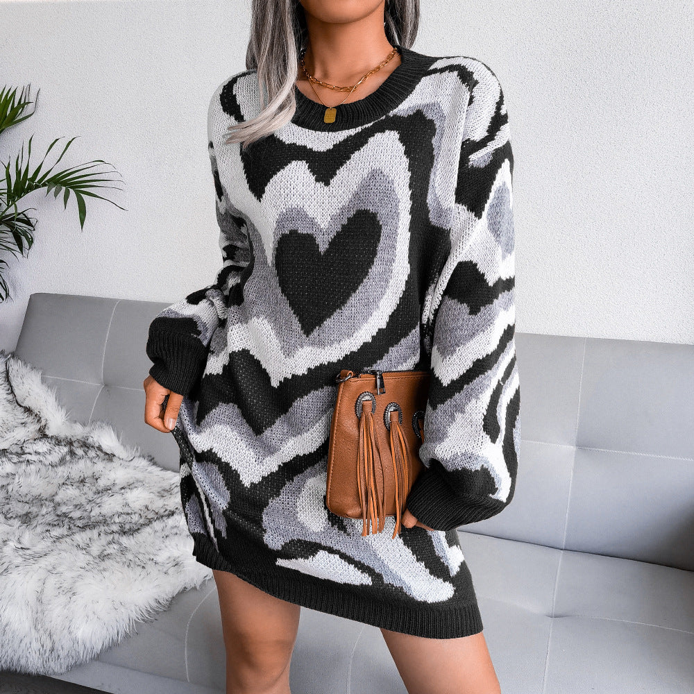 Women's Clearance Contrast Color Love Woolen Knitted Skirts