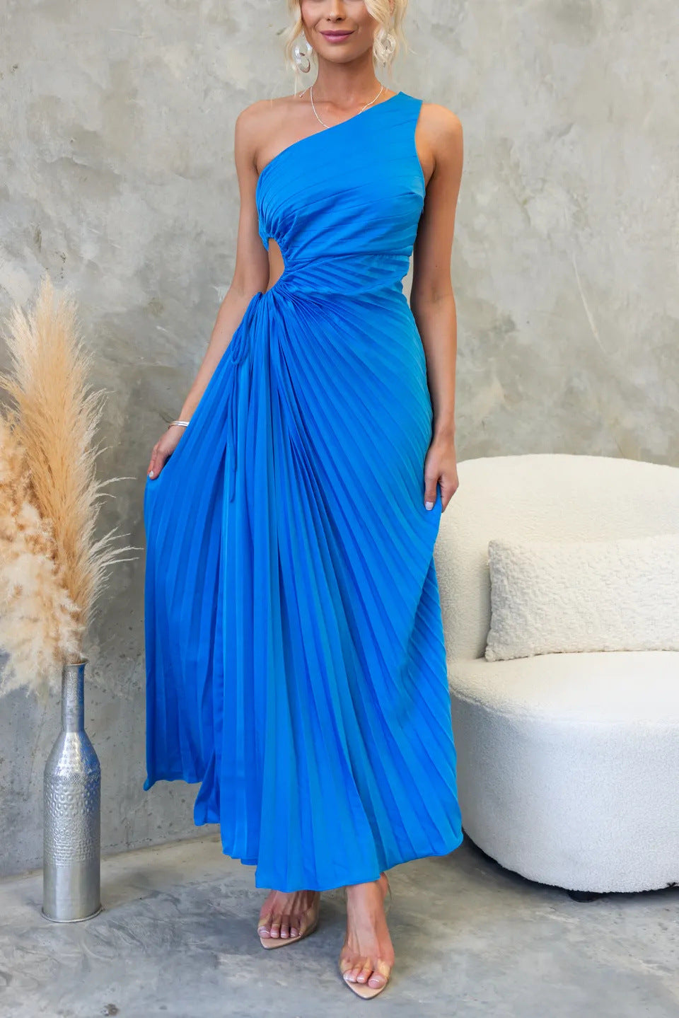 Elegant Folding Dress One Shoulder Waist Dresses