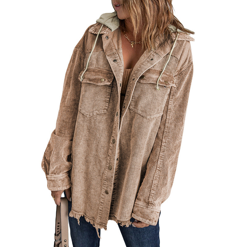 Women's Hooded For Color Contrast Patchwork Single-breasted Jackets