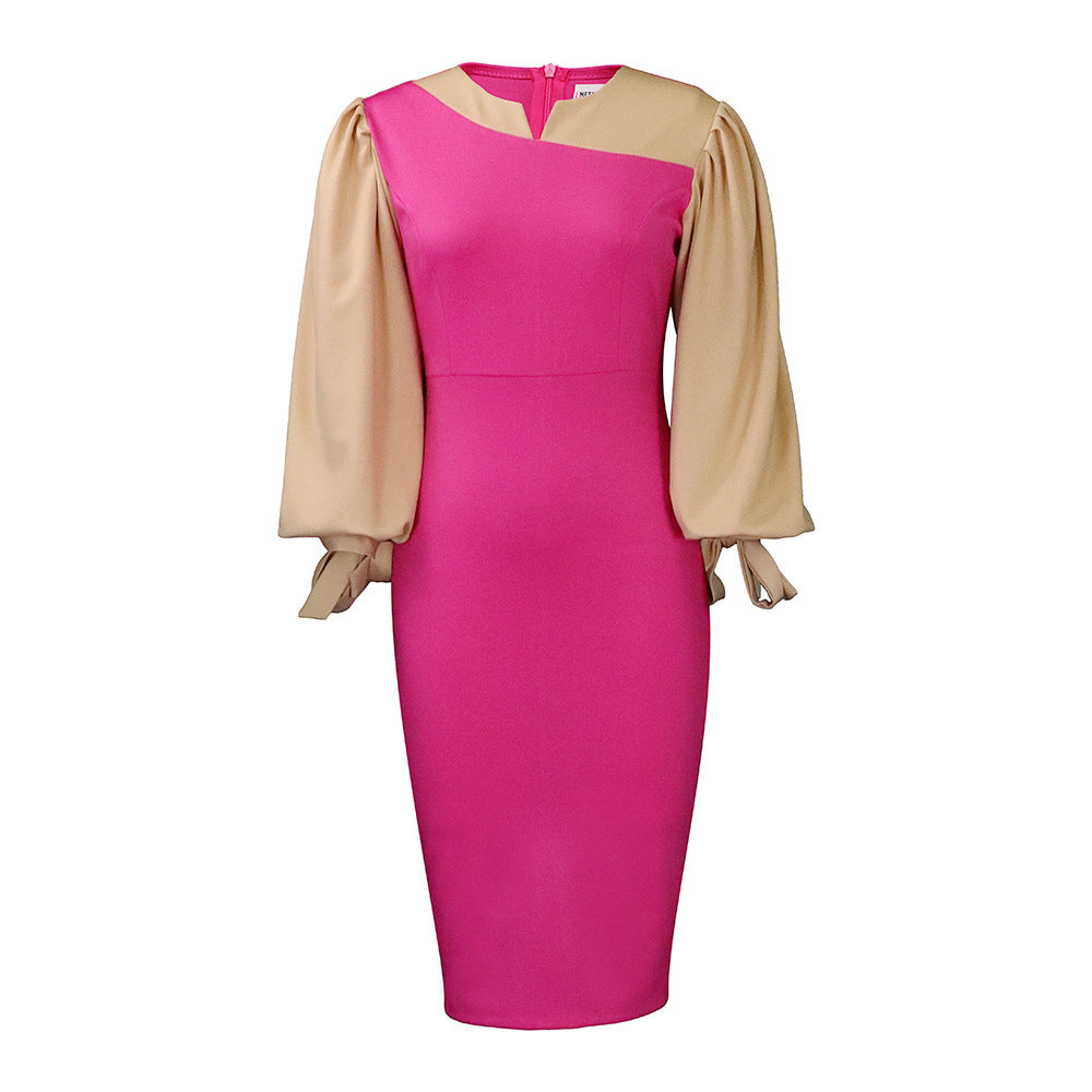 Women's African Long Sleeve Tied Color Block Temperament Plus Size