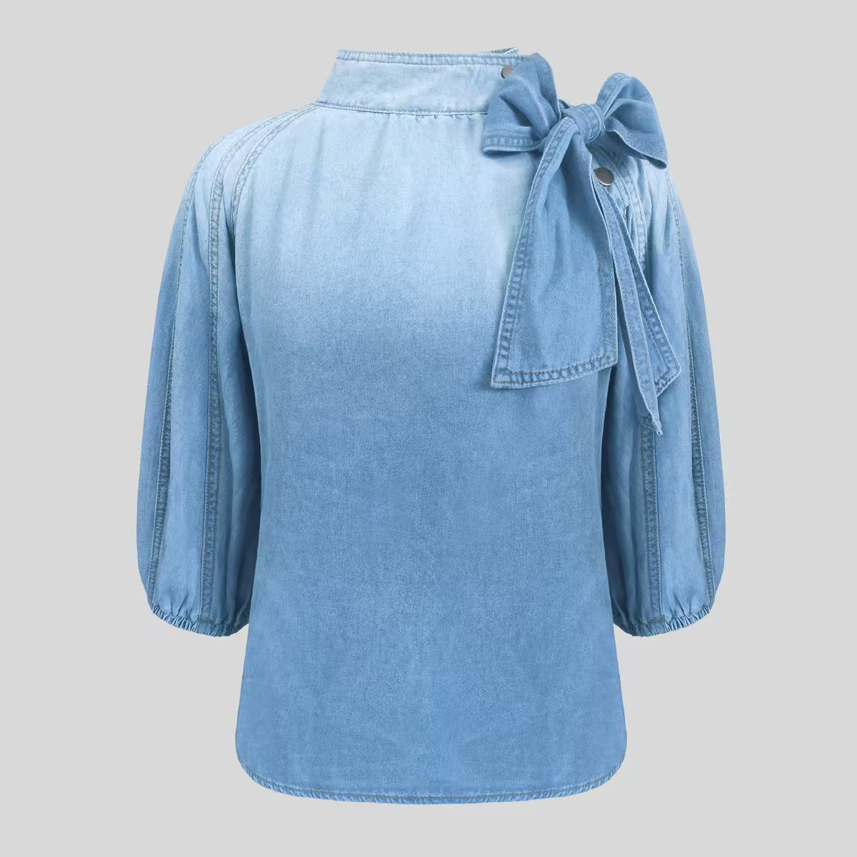 Women's Spring Retro Loose Neckline Denim Shirt Blouses