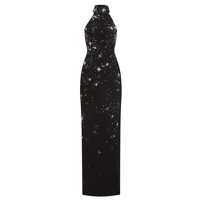 Fashion Three-dimensional Beads Rhinestones Stretch Halter Dresses