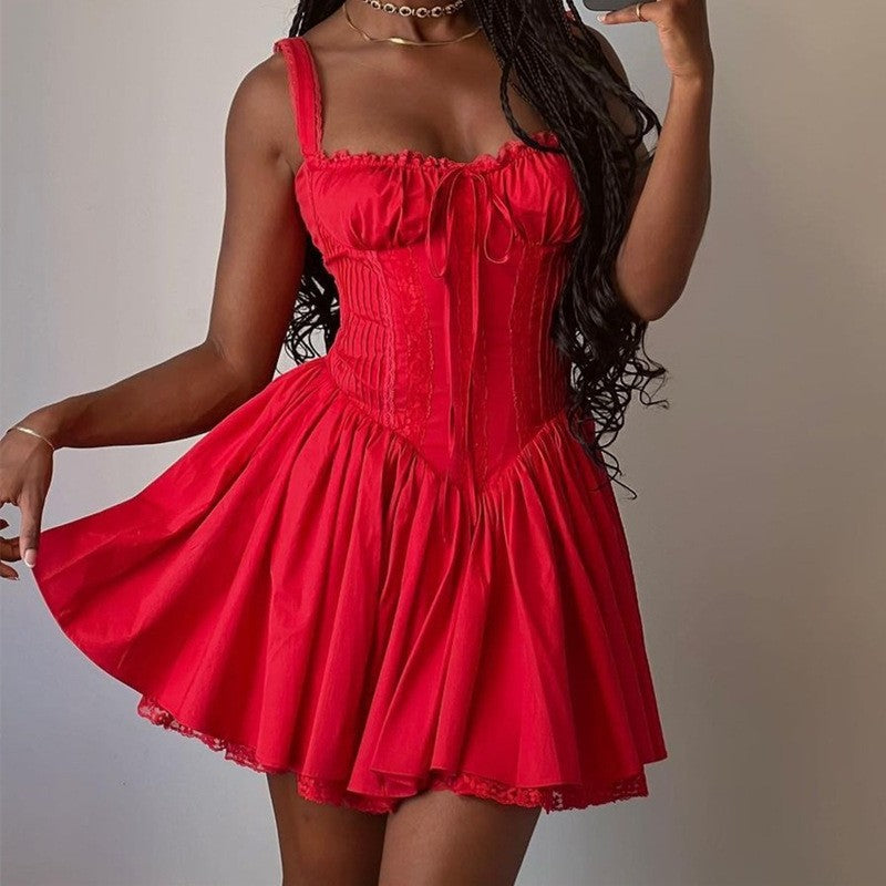 Style Sexy Lace Swing Sling Slim White Dress Back Dresses