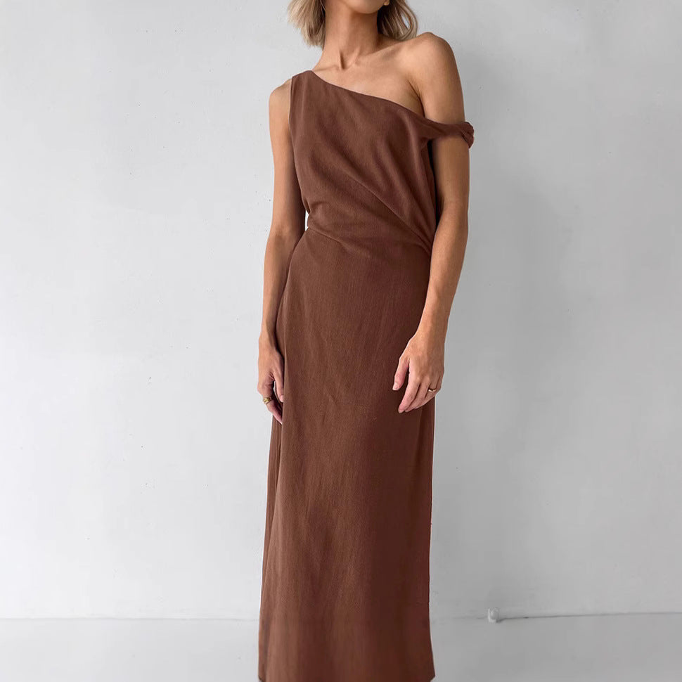 Women's Brown Dress Summer Design Tight Waist Dresses