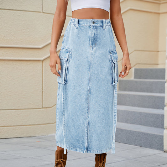 Women's Washed Elastic Waist Ribbon Fashion Skirts