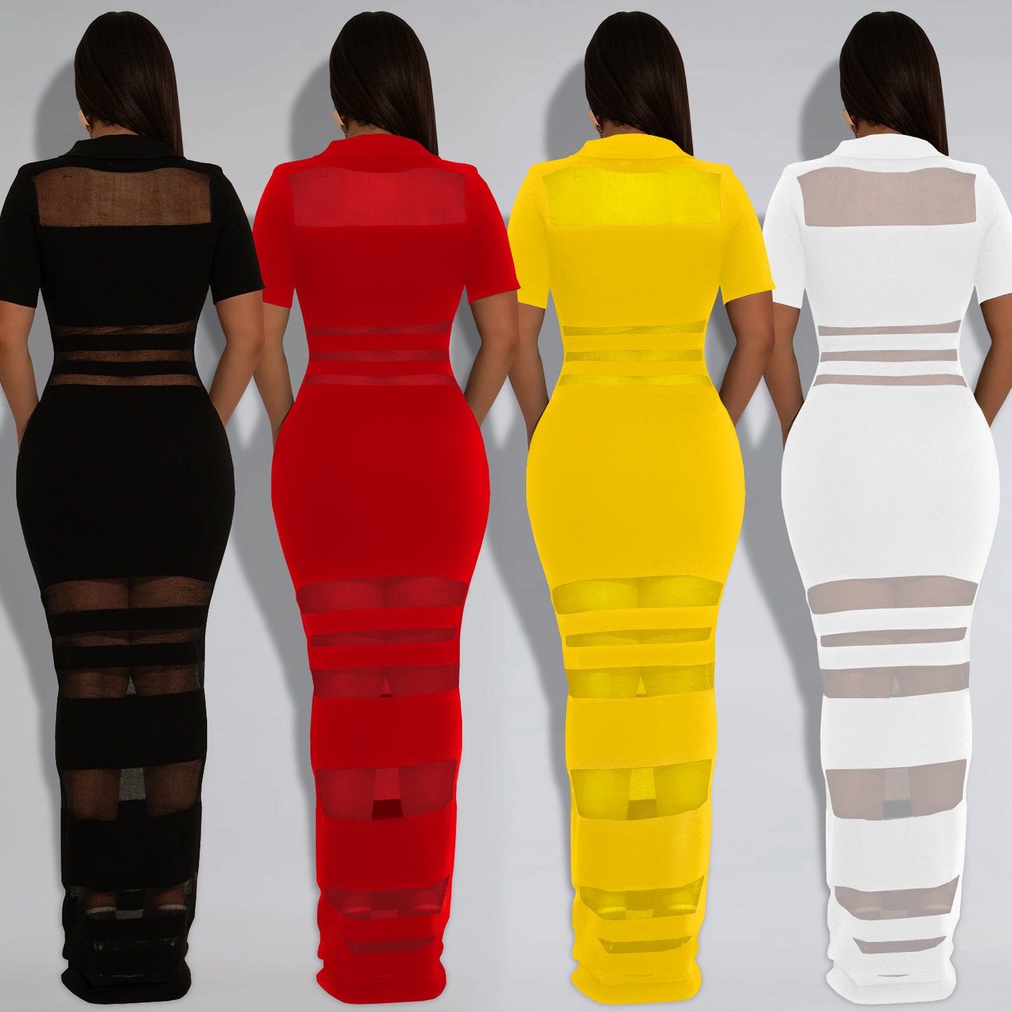 Women's Wear Sexy Mesh Splicing Package Arm Dresses