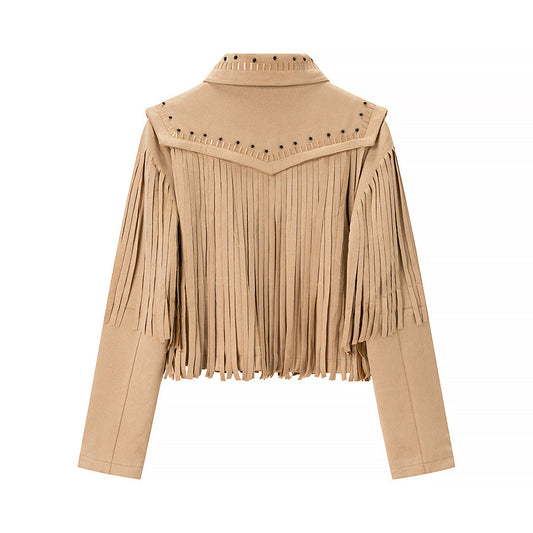 Women's French Style Design Vintage Tassel Long Sleeve Jackets