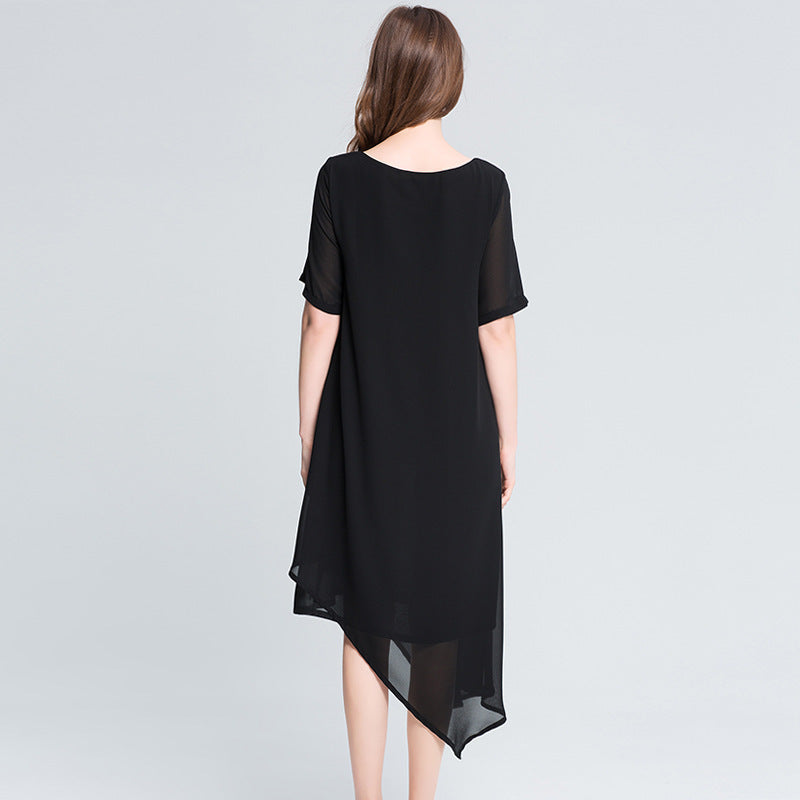 Summer Chiffon Dress Breathable Irregular French Simple Solid Dresses