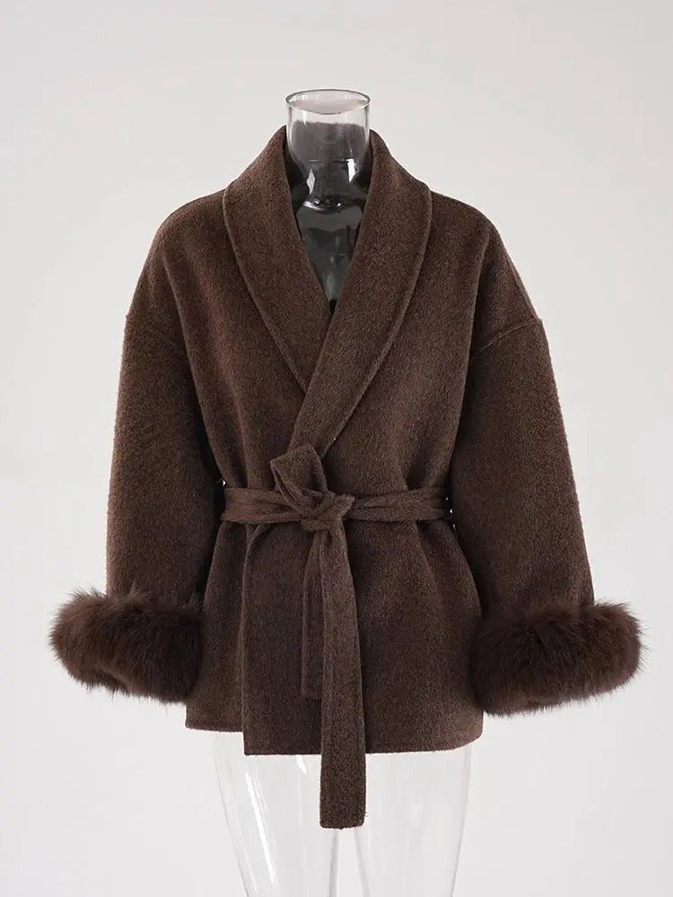 Women's Fox Fur Double-sided Wool Overcoat Winter Coats