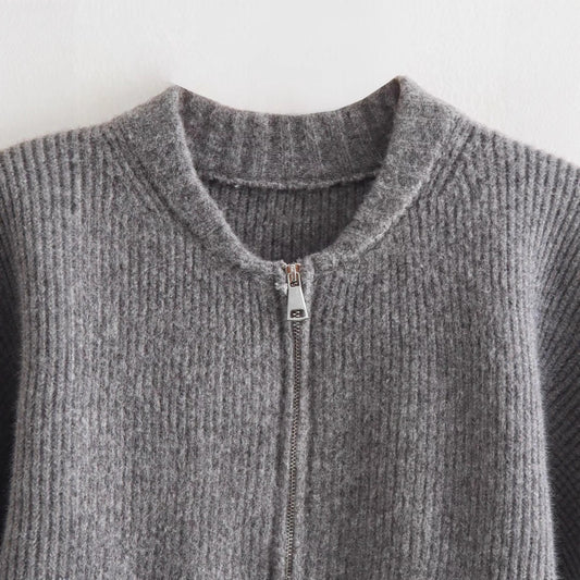 Autumn Zipped Round Neck Knitted Bomber Jackets