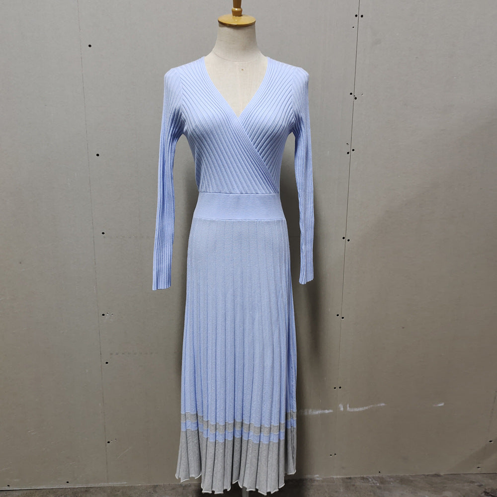 Women's Sexy Cross Knitted Pleated Dress Long Dresses