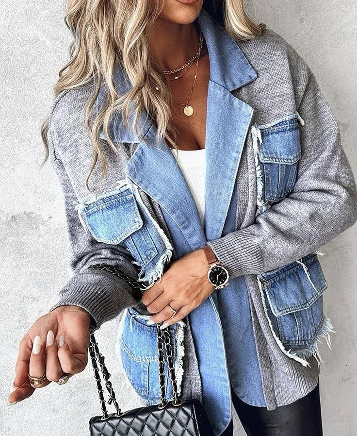Women's Comfortable Creative Russian Denim Stitching Knitwear