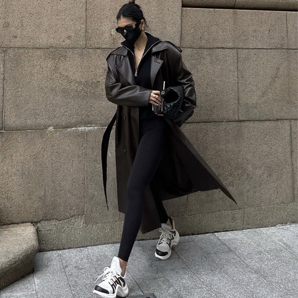 Women's Black Brown Retro Mid-length Leather High-grade Jackets