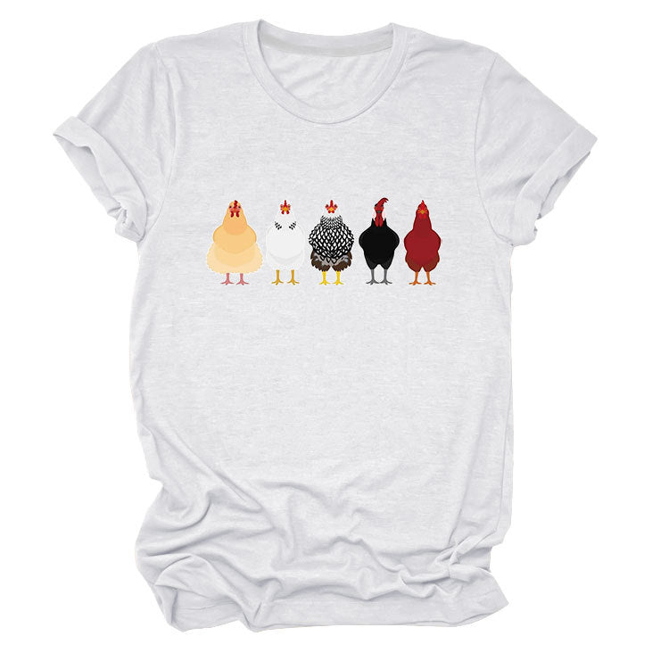 Women's Fun Chicken Round Neck Sleeve T-shirt Blouses