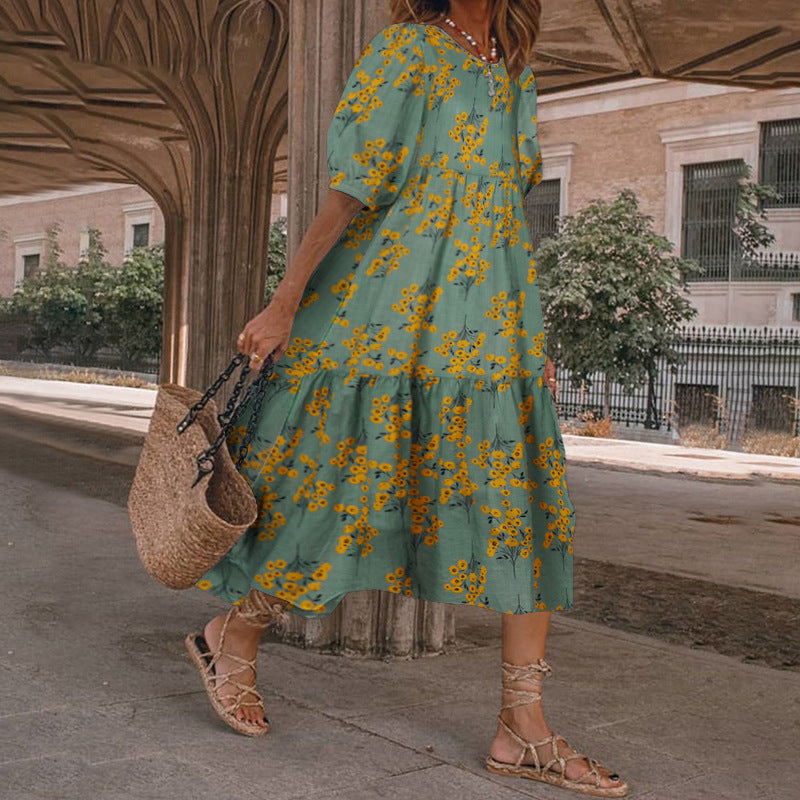 Women's Polka Dot Print Loose Lotus Leaf Dress Dresses