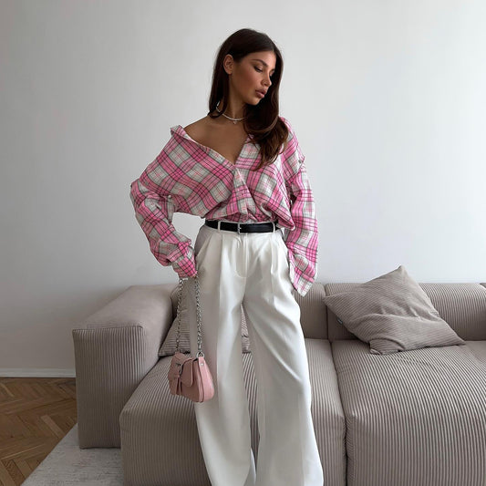 Women's Shirt Loose Detachable Long Sleeve Lapel Blouses