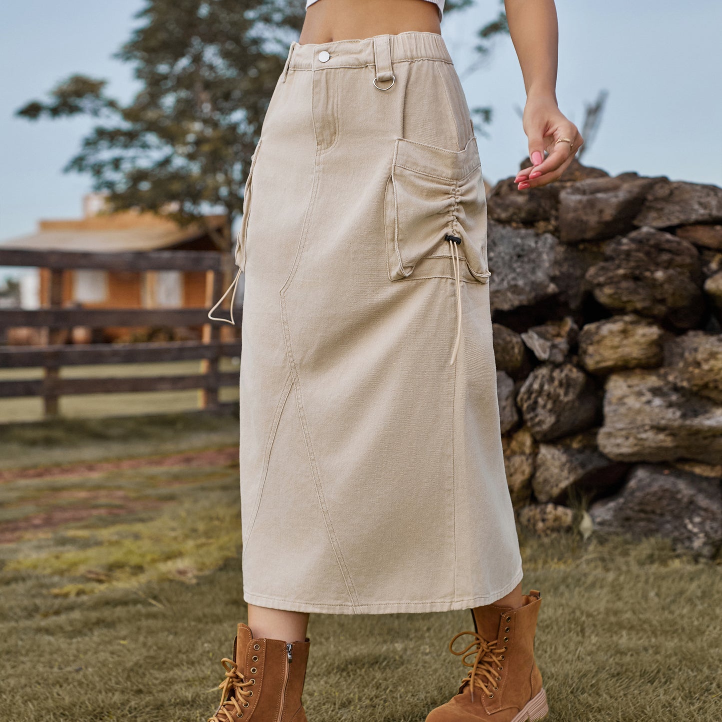 Women's Retro Denim Cargo Casual Midi Dress Skirts