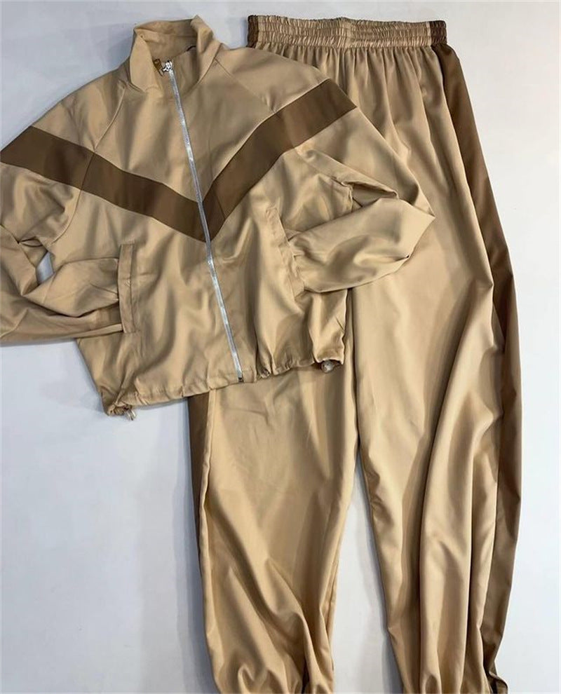 Women's Long Sleeve Contrast Color Sport Trousers Suits