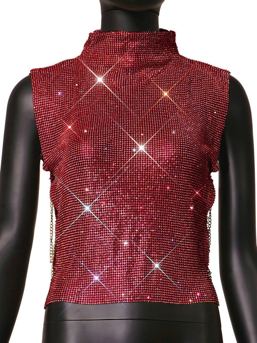 Charming Nightclub Sexy Turtleneck Rhinestone Metal Tops
