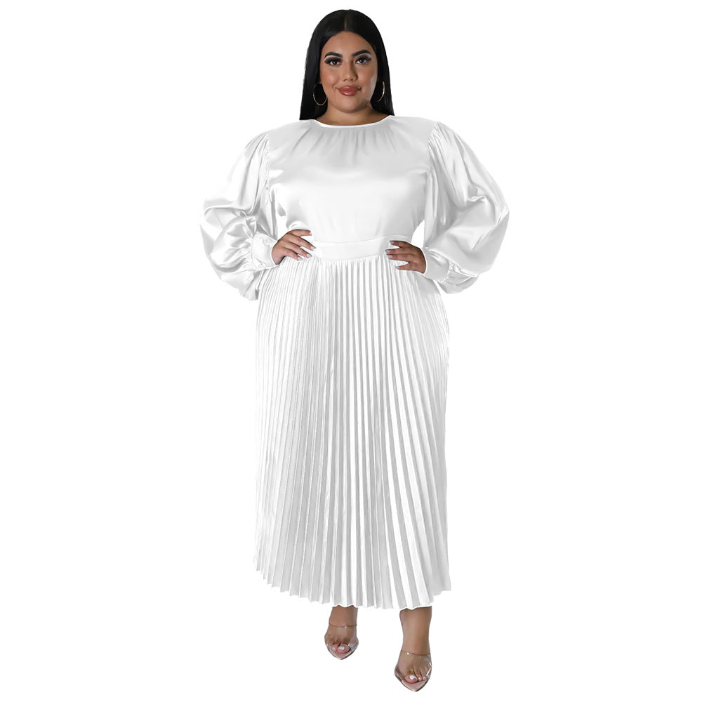 Women's Versatile Pleated Long Dress Sleeve Dresses