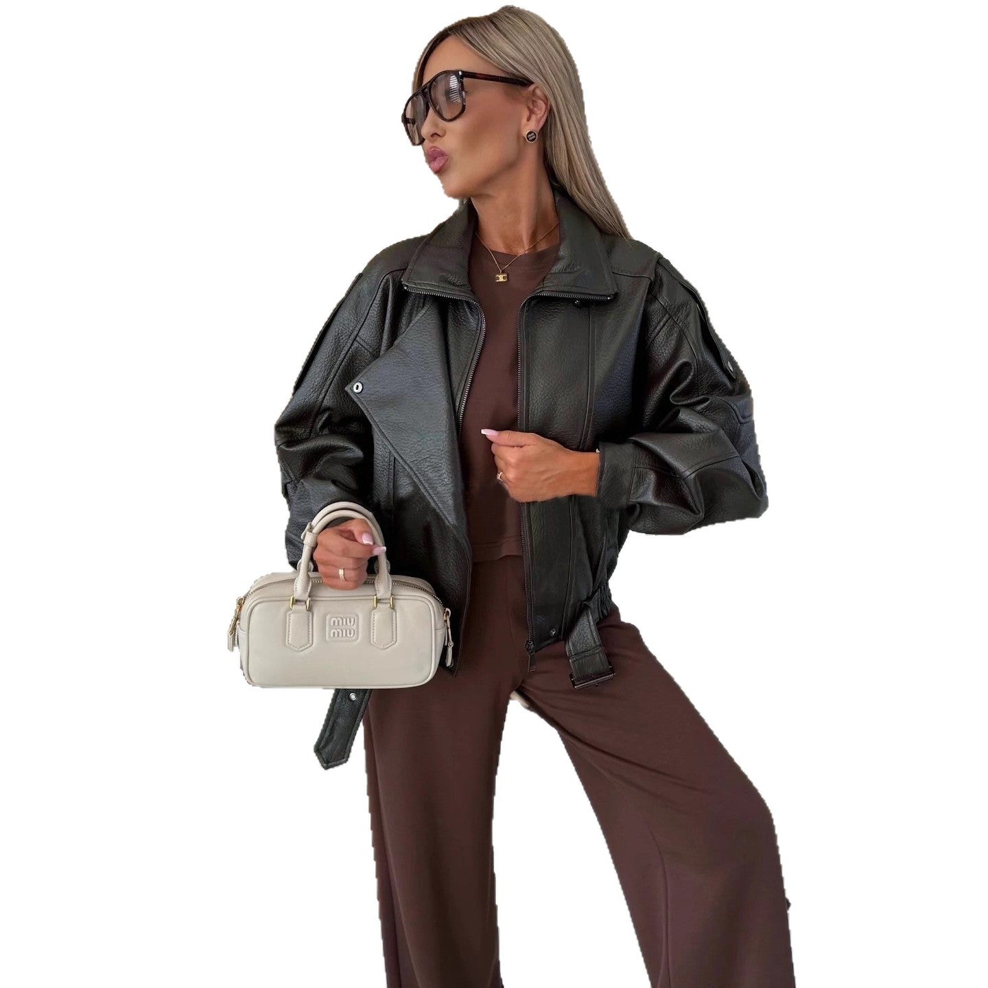 Women's New Russian Leather Vintage Zipper Jackets