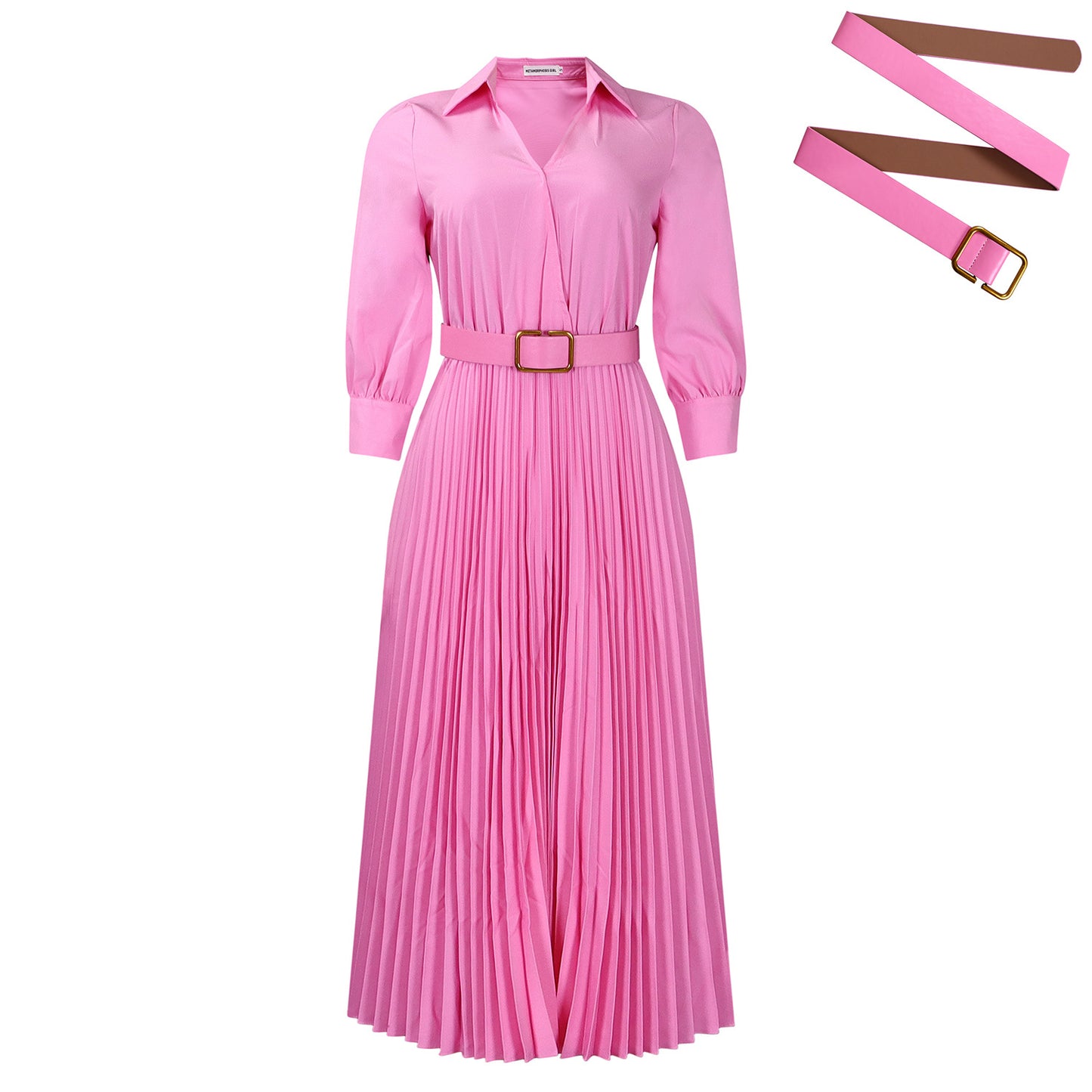 Women's Fashion Polo Collar Long Sleeve High Waist Temperament Pleated Dresses