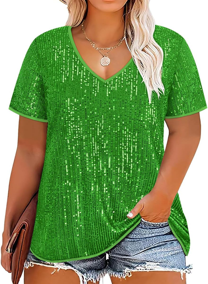 Women's Cross Summer Sexy Sequined Sleeve Loose-fitting Blouses