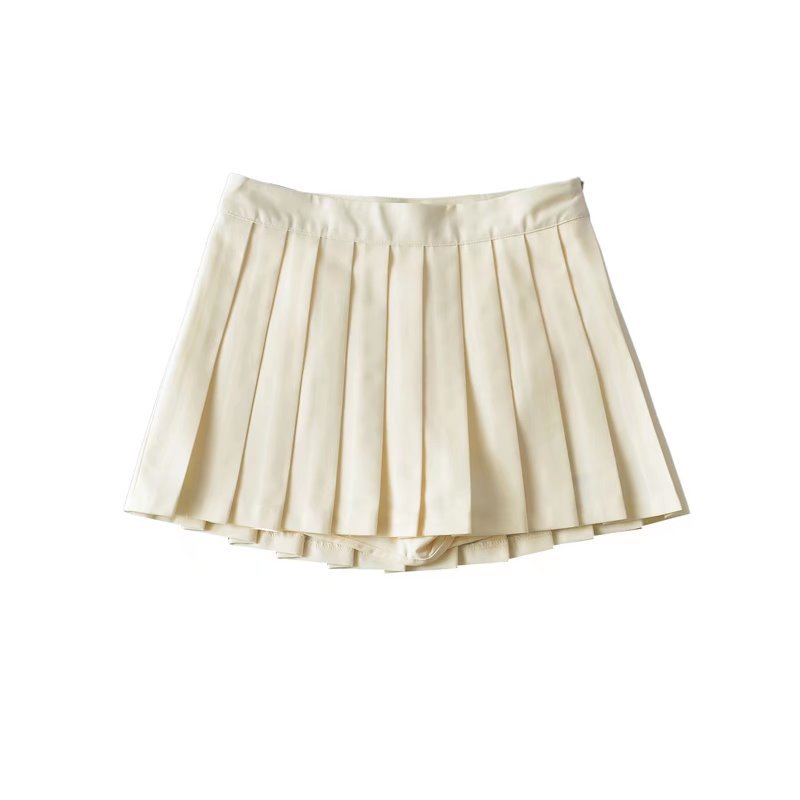 Women's Color High Waist Pleated Summer Front Skirts