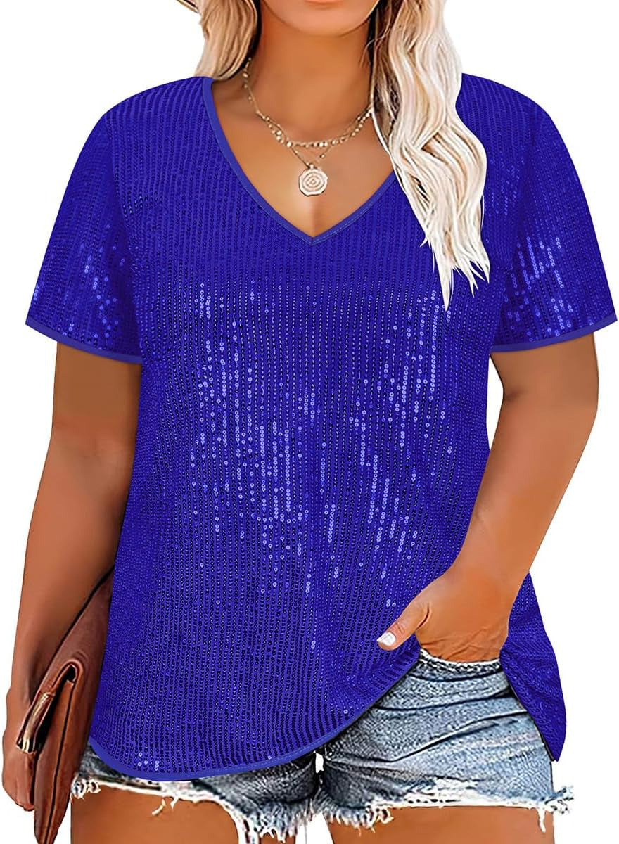 Women's Cross Summer Sexy Sequined Sleeve Loose-fitting Blouses