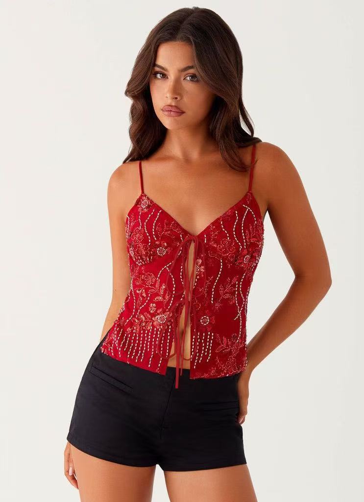 Sexy Hot Hollow Out Strap Deep Tops