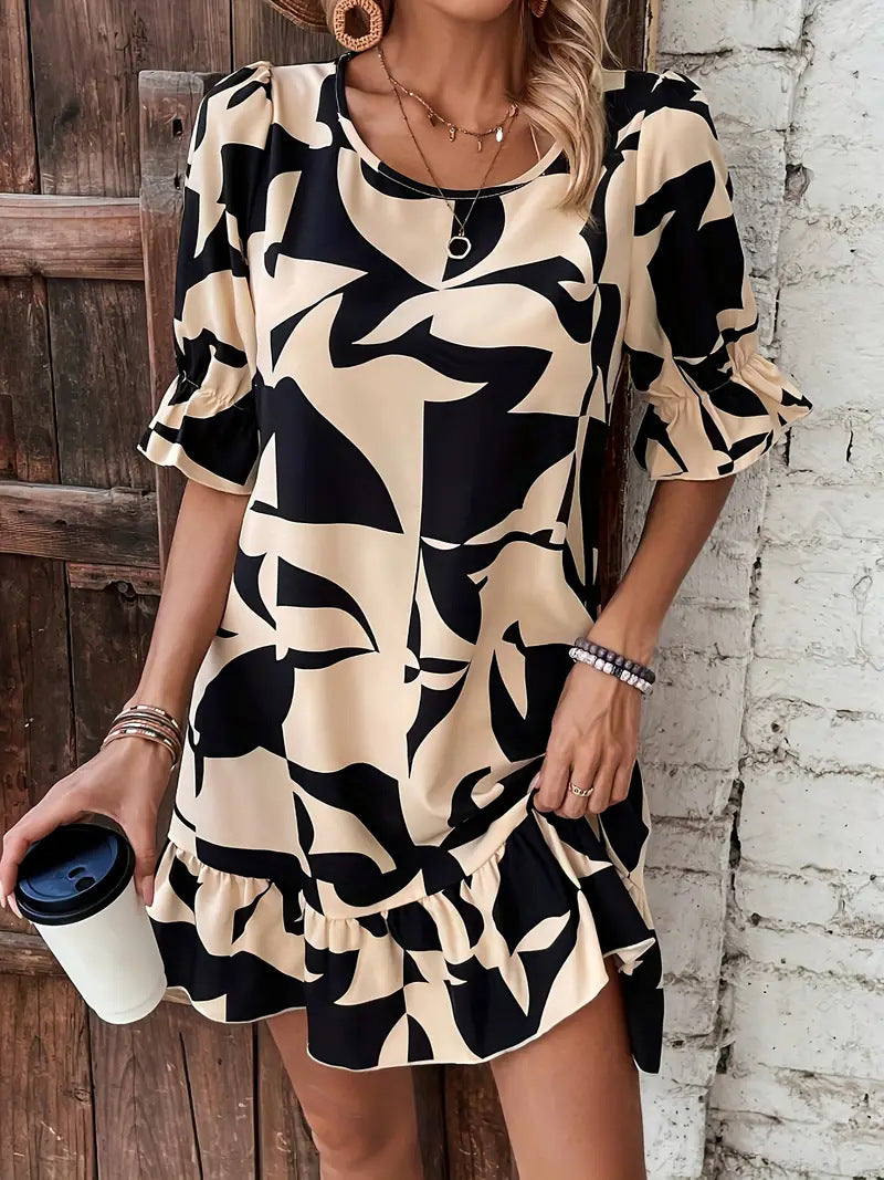 Women's Elegant Floral Print Sleeve Dress Dresses