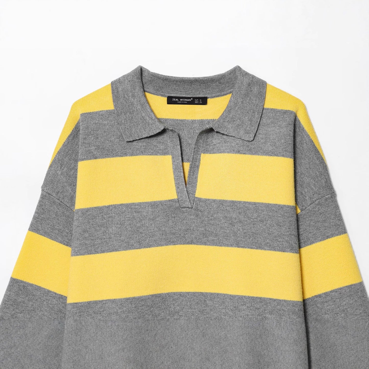 Women's Collar Long Sleeve Contrast Color Striped Sweaters