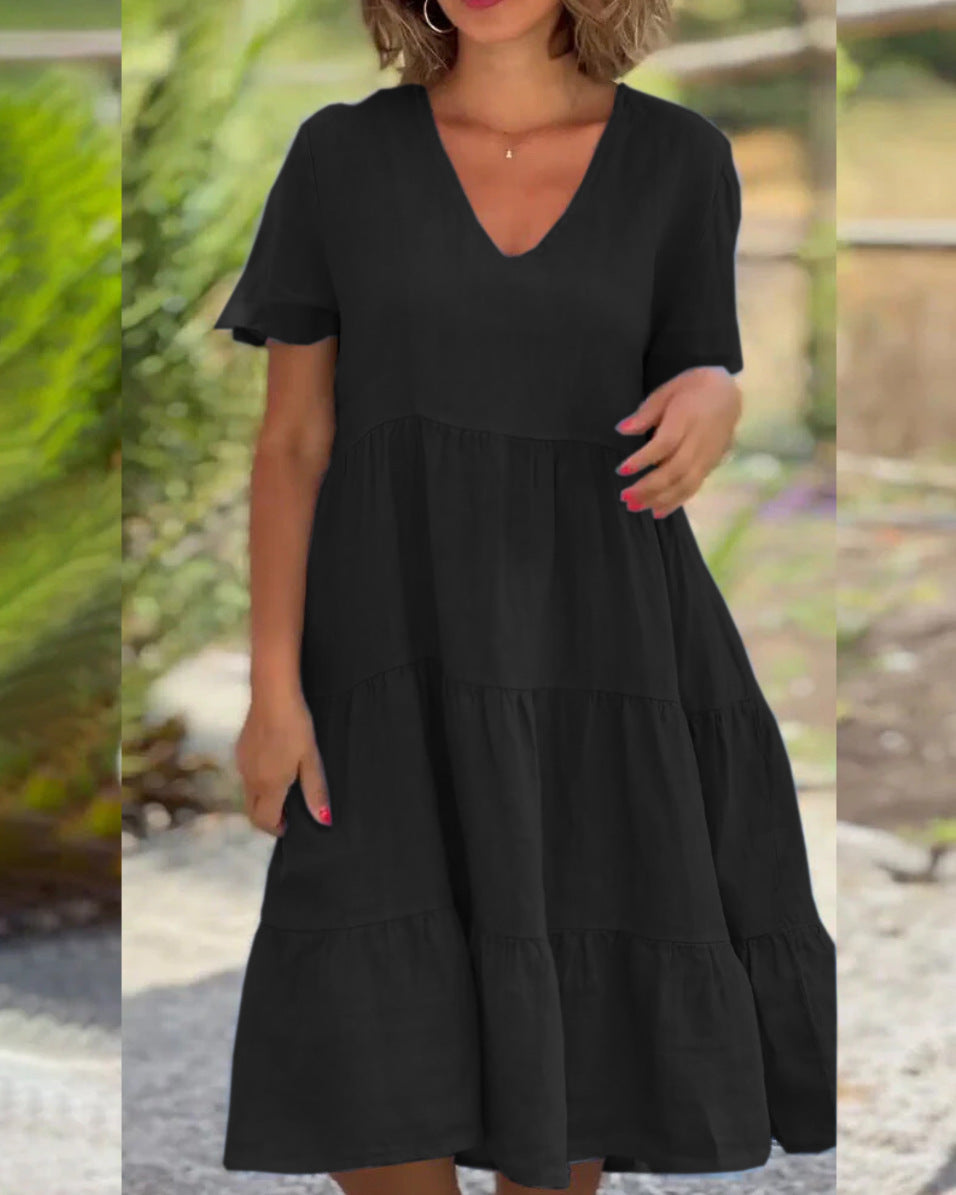 Women's Fresh Sweet Solid Color Wide Hem Dresses