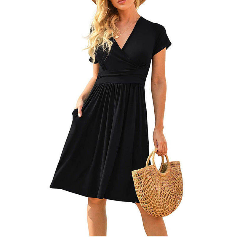 Women's Sleeve Printed Pocket Mid-length Dress Dresses