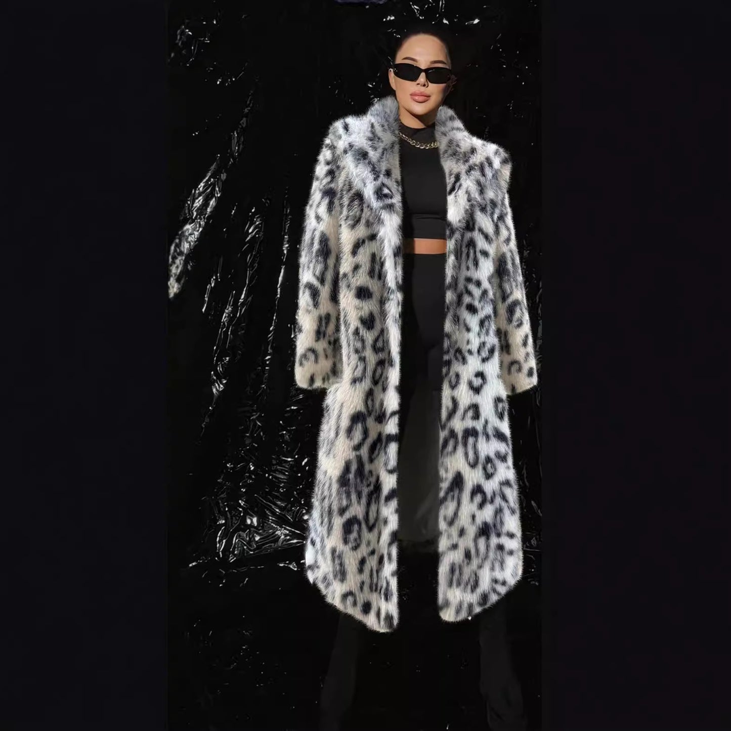 Women's Print Mid-length Collar Imitation Fox Fur Suits