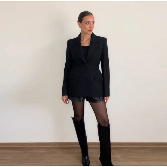 Women's Double Breasted With Padded Shoulder Simple Blazers