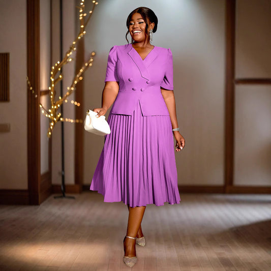 Collar Pleated Elegant Style High Waist Dresses