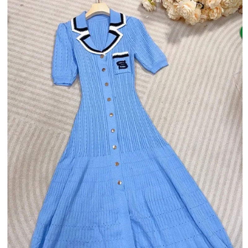 Classic Style Contrast Color Woolen Embroidered Collar Split Skirts