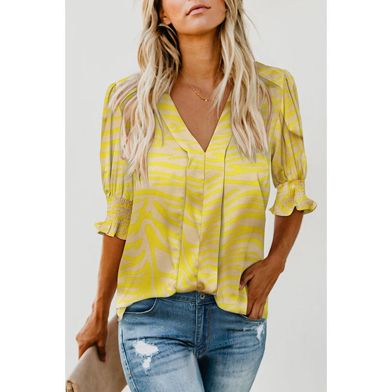 Women's Color Half Sleeve Collar Shirt Pleated Blouses
