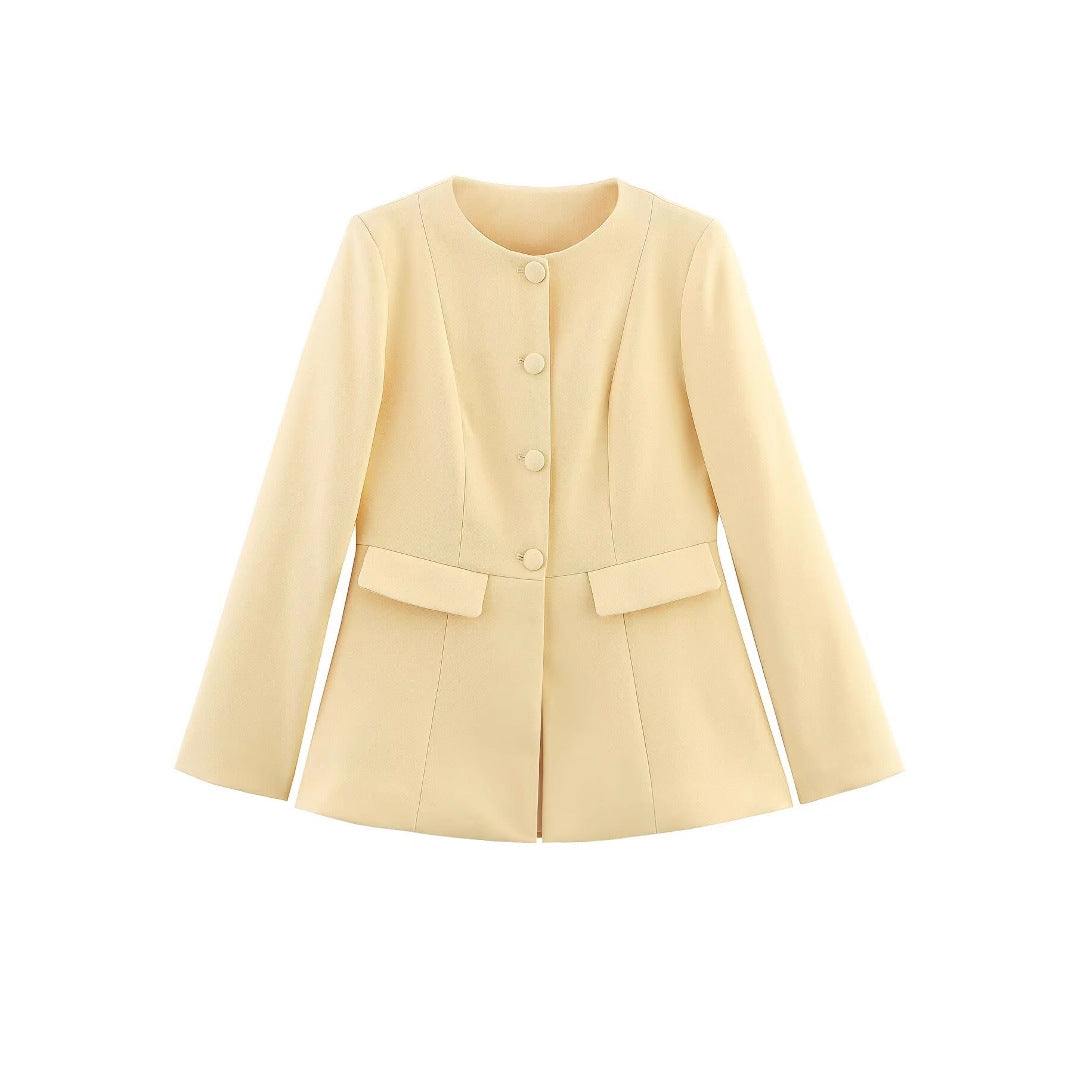 Women's Breasted Round Neck Fashion Slim Blazers